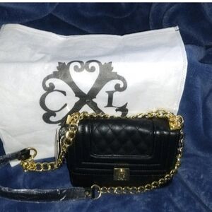 Christian Lacroix CXL Black Quilted Crossbody Bag with Gold Chain and Dust Bag